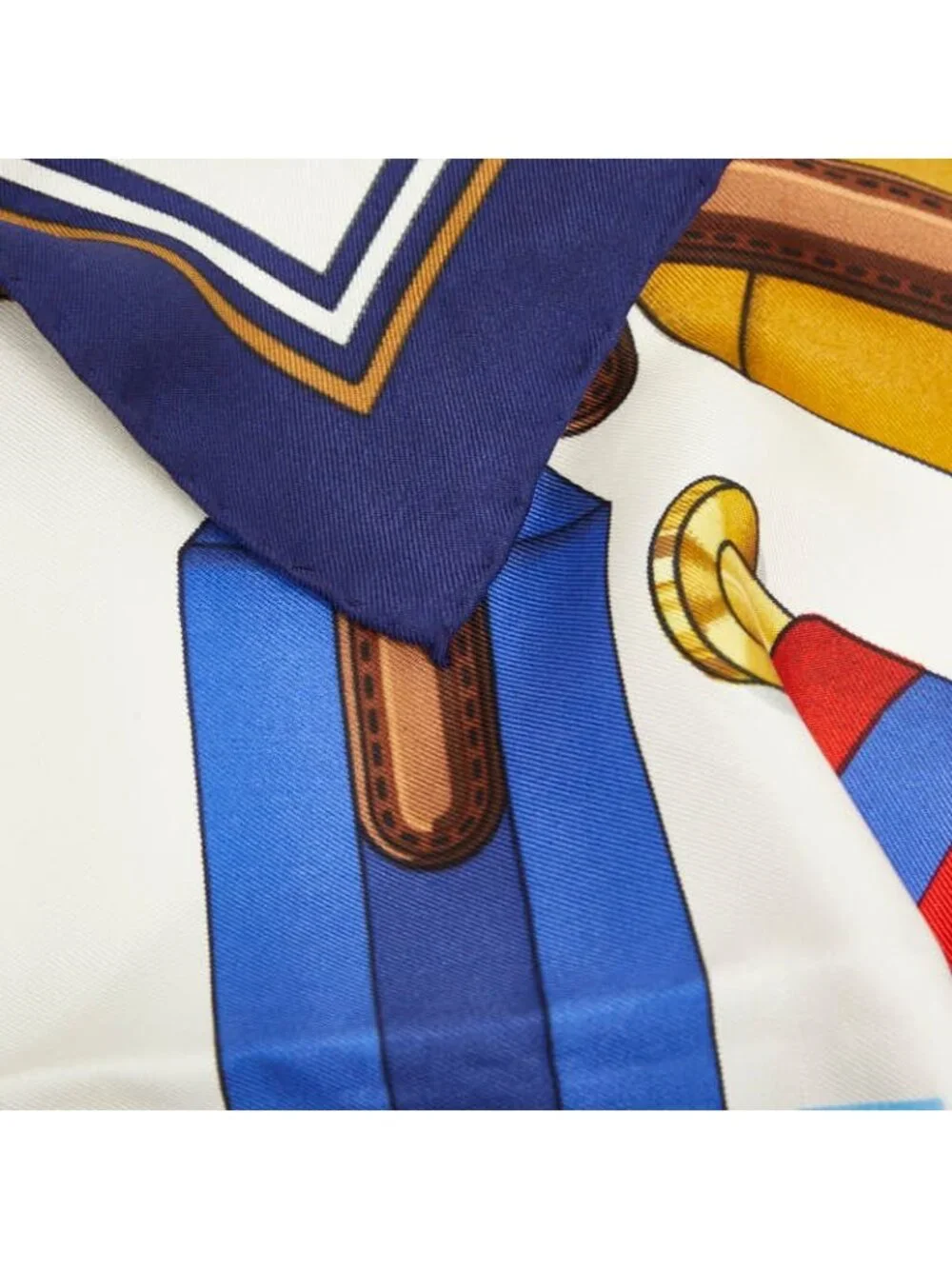Hermes Carre 90 les Sangles Suspender Belt Scarf White Multicolor Silk